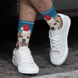 かわいいペットフォトサンタハットブルークリスマス ソックス