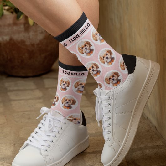 かわいいペットフォトバラピンク名前をカスタムするクルーソックス ソックス