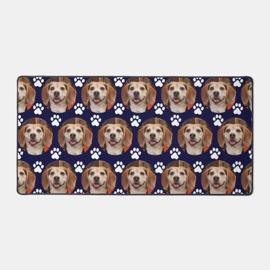 かわいいペットフォトポープリントネイビーゲーム デスクマット (正面)