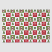 かわいいペットフォトレッドグリーンクリスマスツリーあなたの名前