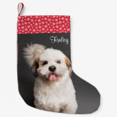 かわいいペットフォトレッドホワイトスノーフレーク スモールクリスマスストッキング (正面)