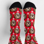 かわいいペットフォトレッド&ホワイトポープリントカスタム ソックス (上部)