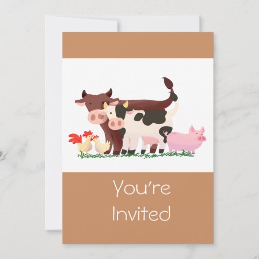 かわいいペット動物園ファームアニマルバースデーパーティー招待状 招待状 (正面)