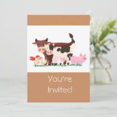 かわいいペット動物園ファームアニマルバースデーパーティー招待状 招待状 (スタンド正面)