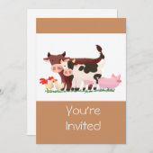 かわいいペット動物園ファームアニマルバースデーパーティー招待状 招待状 (正面/裏面)