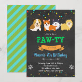 かわいいペット子犬の誕生日招待状 招待状 (正面/裏面)