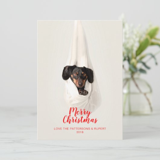 かわいいペット家族の小犬のクリスマスの写真 シーズンカード (スタンド正面)