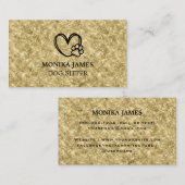 かわいいペット座ってハート犬の足のロゴ金ゴールドグリッター 名刺 (正面/裏面)