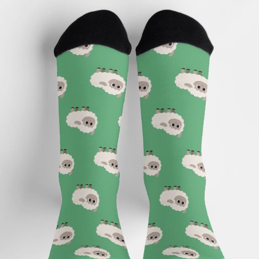 かわいいペット柄lかわいい漫画l緑 ソックス (上部)