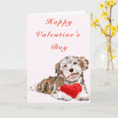 かわいいペット犬とハートギフトバレンタインのカード カード (黄色い花)
