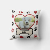 かわいいペット犬の写真ハート赤と黒の前足のパターン クッション (裏面)