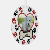 かわいいペット犬の写真ハート赤と黒の前足のパターン メタルオーナメント (正面右)