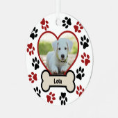 かわいいペット犬の写真ハート赤と黒の前足のパターン メタルオーナメント (正面左)