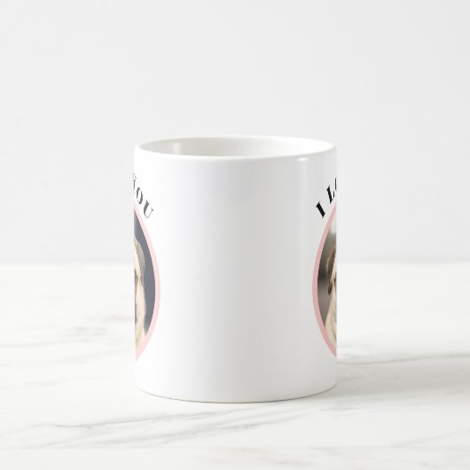 かわいいペット犬の写真赤面ピンクの円フレーム コーヒーマグカップ (中央)