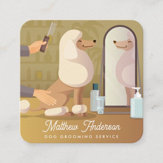 かわいいペット犬トリマーペットケア スクエア名刺 (正面)