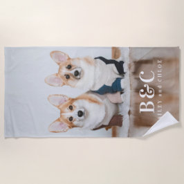 かわいいペット犬フォトモノグラム名サマー ビーチタオル