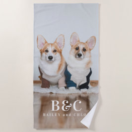 かわいいペット犬フォトモノグラム名サマー ビーチタオル