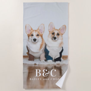 かわいいペット犬フォトモノグラム名サマー ビーチタオル