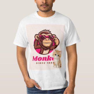 かわいいペット猫と猿の愛好家のためのTシャツデザイン Tシャツ