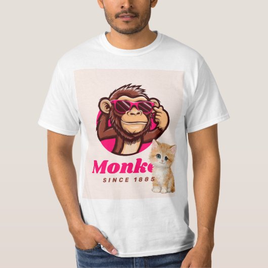 かわいいペット猫と猿の愛好家のためのTシャツデザイン Tシャツ (正面)