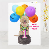 かわいいペット1年誕生日カード カード (黄色い花)