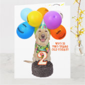 かわいいペット2年の誕生日カード カード (黄色い花)