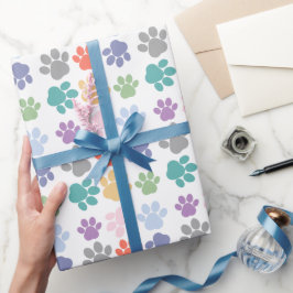 かわいいペット+テーマのカラフルな犬の足跡パターン ラッピングペーパー
