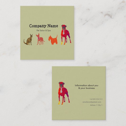 かわいいペット。 動物は猫ペットサロンのスパの後をつけます スクエア名刺 (正面/裏面)