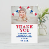 かわいいペナント フラッグ 赤 青 子供 フォト 誕生日 サンキューカード (スタンド正面)