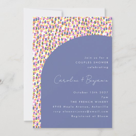 かわいいペリウィンクルパープル抽象芸術ドットカップルシャワー 招待状 (正面)