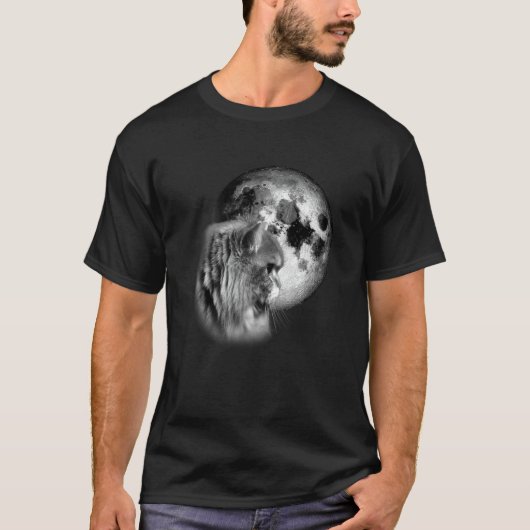 かわいいペルシャ猫と月の猫 Tシャツ (正面)