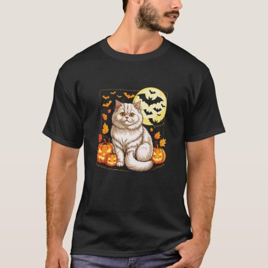 かわいいペルシャ猫のかぼちゃのハロウィン Tシャツ (正面)