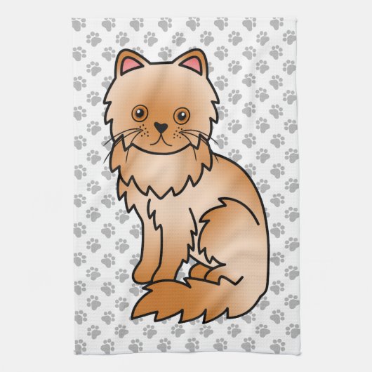 かわいいペルシャ猫のイラスト キッチンタオル (縦)