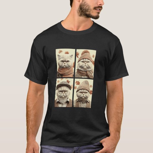 かわいいペルシャ猫の秋の葉、ネコの秋 Tシャツ (正面)