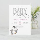 かわいいペンキン男女兼用赤ちゃんシャワー招待状 招待状 (スタンド正面)