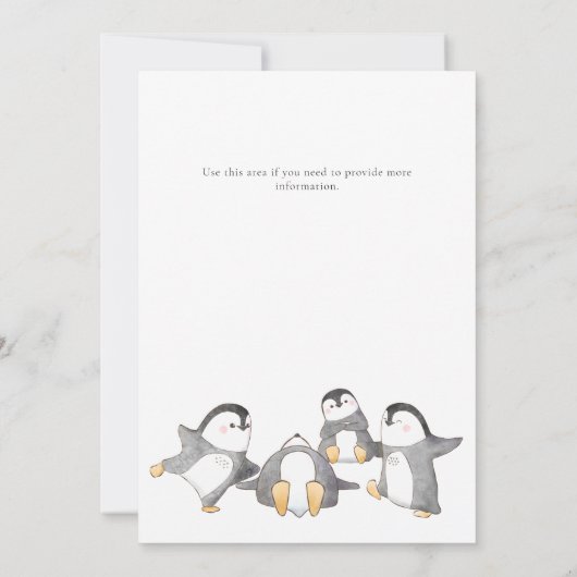 かわいいペンキン男女兼用赤ちゃんシャワー招待状 招待状 (裏面)