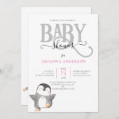 かわいいペンキン男女兼用赤ちゃんシャワー招待状 招待状 (正面/裏面)