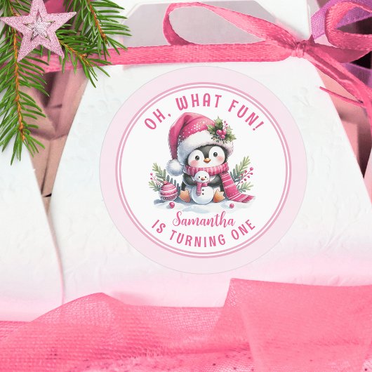 かわいいペンギンああ何おもしろい冬女の子1st誕生日 ラウンドシール