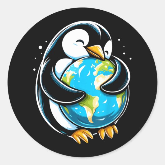 かわいいペンギンおもしろいアースデイ動物アースデイEnvi ラウンドシール (正面)