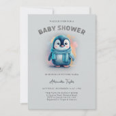 かわいいペンギンかわいい水彩少年の赤ちゃんシャワー 招待状 (正面)