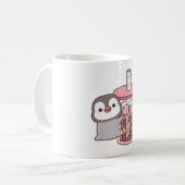 かわいいペンギンがタピオカ入りのアイスティーを抱っこ コーヒーマグカップ (正面左)