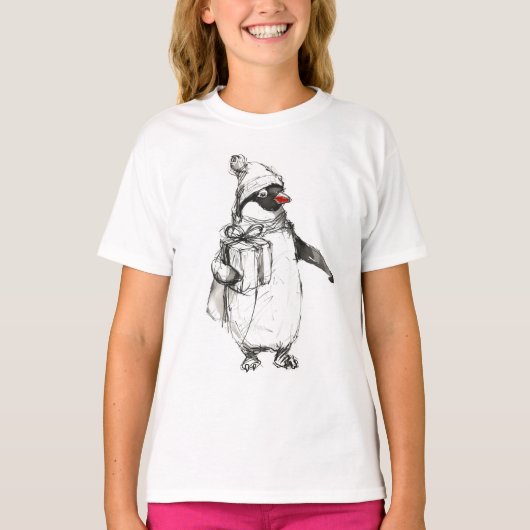 かわいいペンギンがプレゼントを持っている Tシャツ (正面)