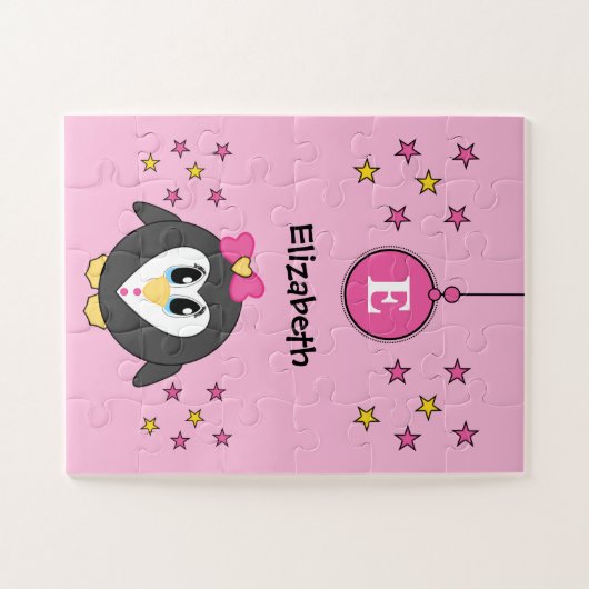 かわいいペンギンが主演し、ピンクの子供を名前 ジグソーパズル (横)