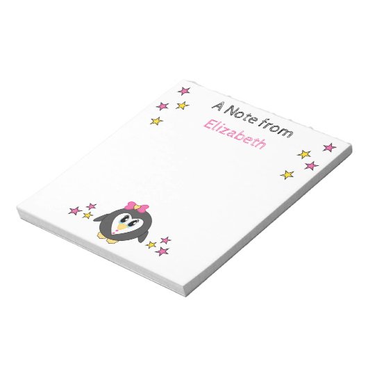 かわいいペンギンが主演し、ピンクの子供を名前 ノートパッド (回転)