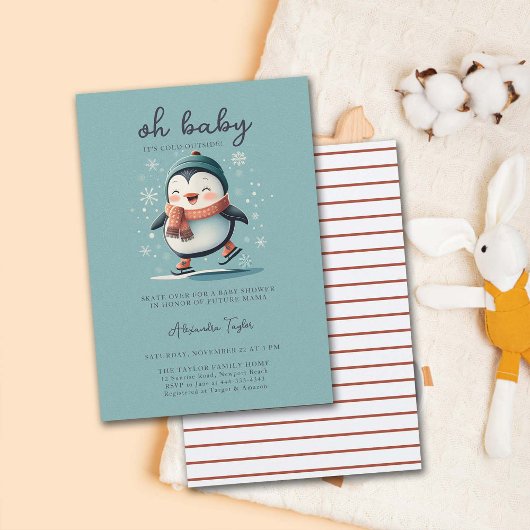 かわいいペンギンが外で冷たい甘い赤ちゃんシャワー 招待状