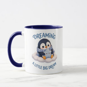 かわいいペンギンが大きな夢をみている ブルーコーヒー マグカップ