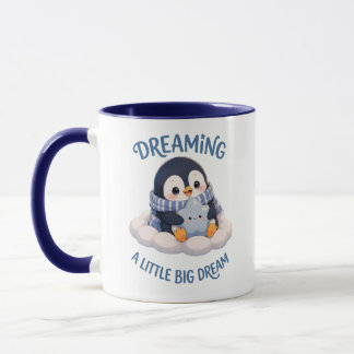 かわいいペンギンが大きな夢をみている ブルーコーヒー マグカップ