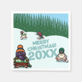 かわいいペンギンが年号入りでクリスマスをお祝い! ウィンター スタンダードカクテルナプキン