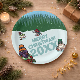 かわいいペンギンが年号入りでメリークリスマス! ウィンター ペーパープレート