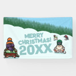 かわいいペンギンが年号入りでメリークリスマス! ウィンター 横断幕